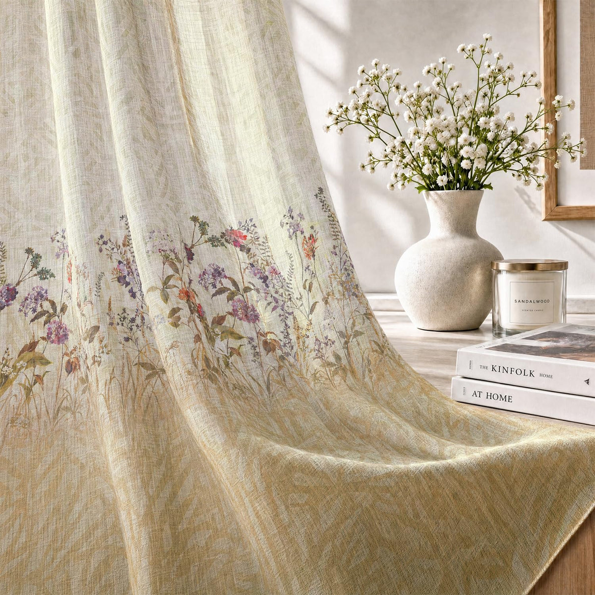 HOKIPO Petal Breeze Sheer Curtains, 7 Feet Long - Champagne Grace