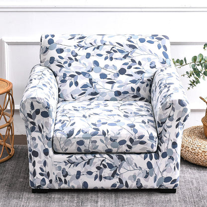 Printed Stretchable Sofa Slipcover with 1/2/3 Pc Separate Seat Cushion Cover for each 1/2/3 Seater,Frost Blue Foilage