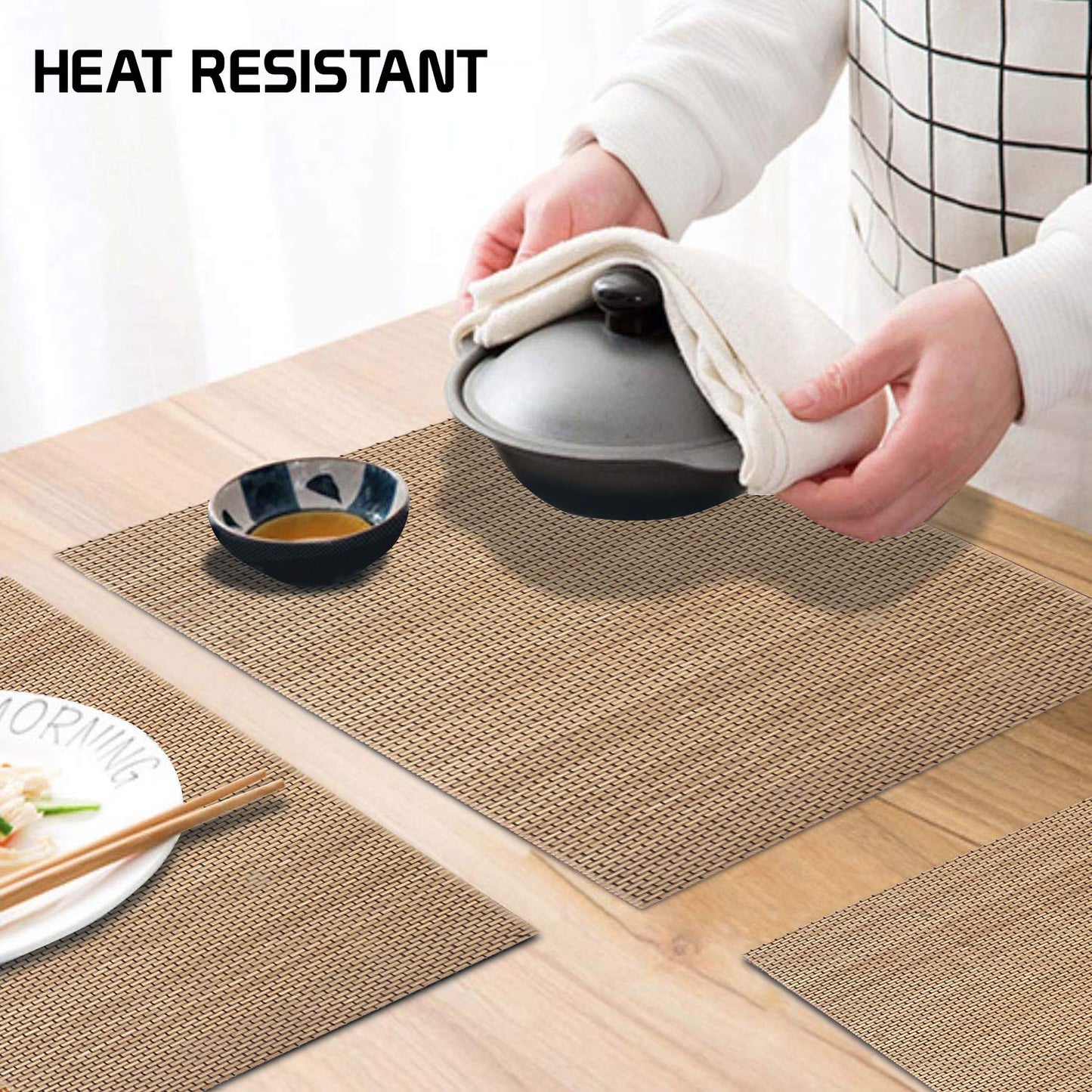 Reversible Bamboo Placemats Set of 6 Table Mats, 45x30 cm, Desert Brown