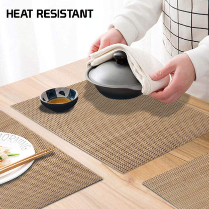 Reversible Bamboo Placemats Set of 6 Table Mats, 45x30 cm, Desert Brown