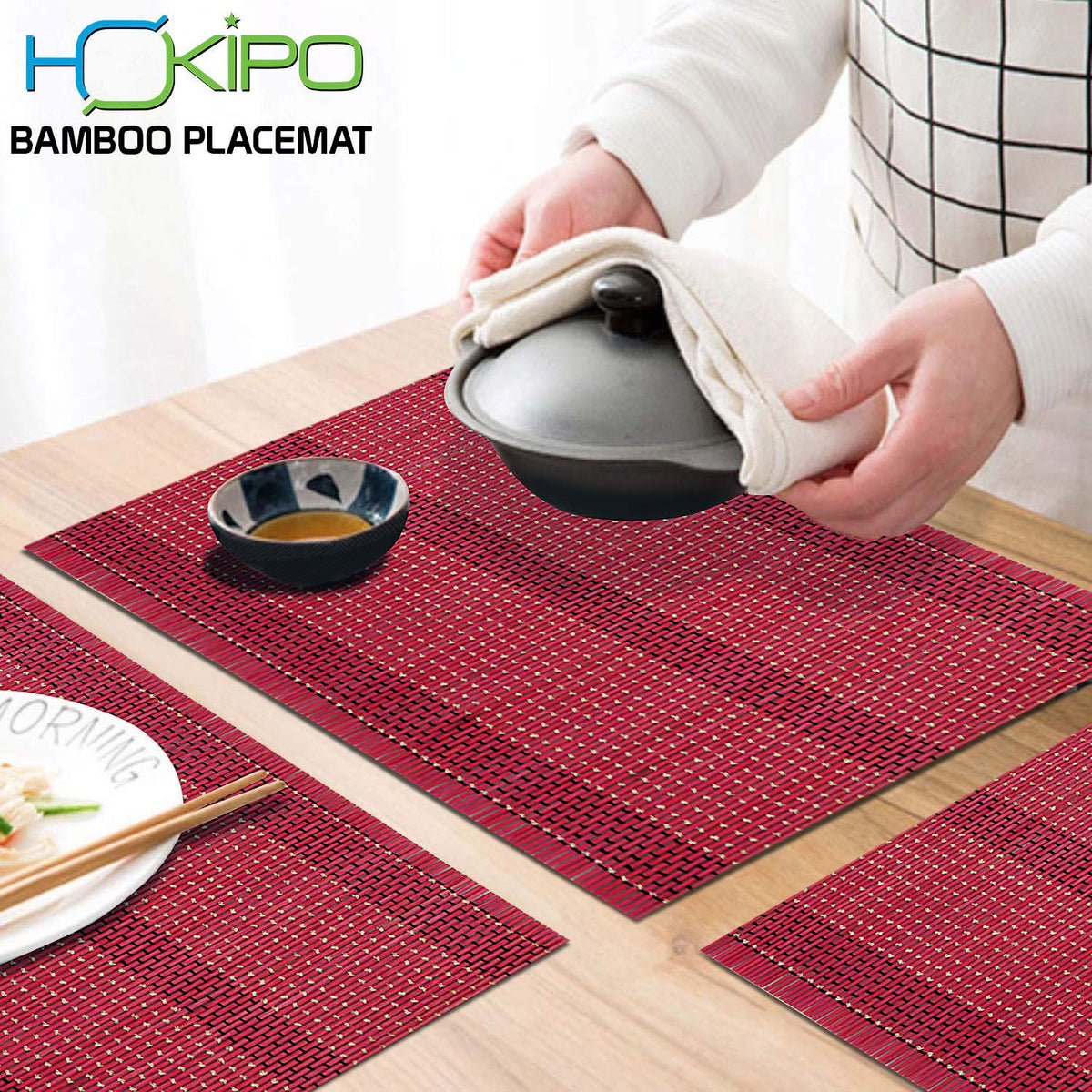 Buy raspberry red colour premium heat resistant bamboo dining table mat | Hokipo