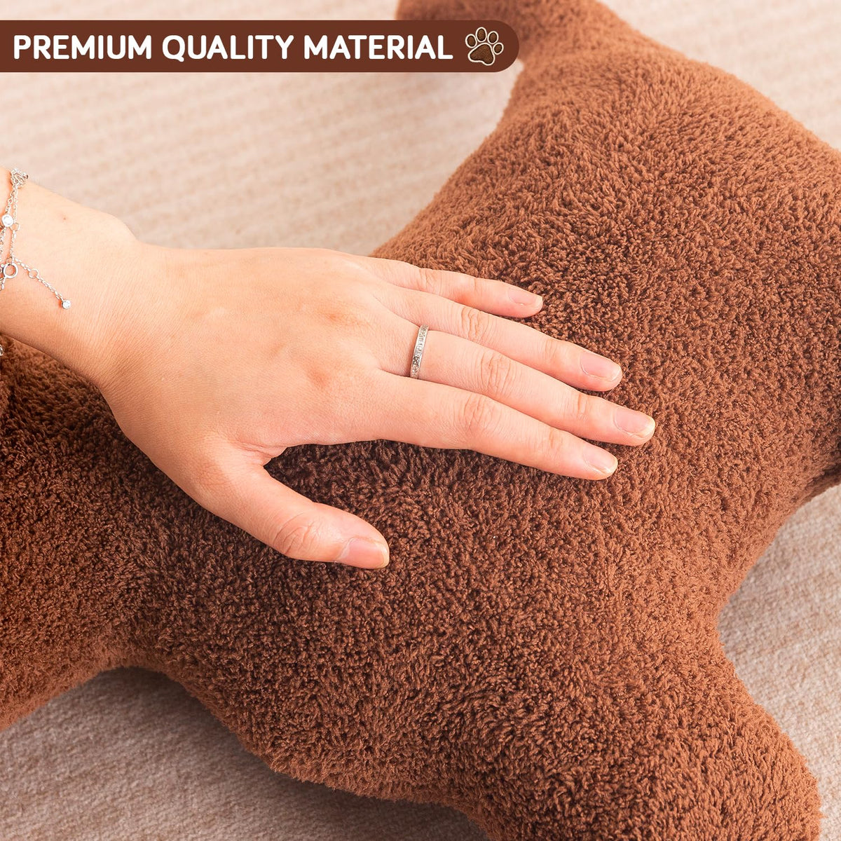 HOKIPO Puppy Shaped Plush Cushion for Kids Room & Nursery, 42 cm, Brown