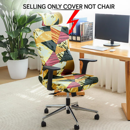 Office Chair Cover with Headrest and Elastic Chair Covers, Wine Abstract Geometry