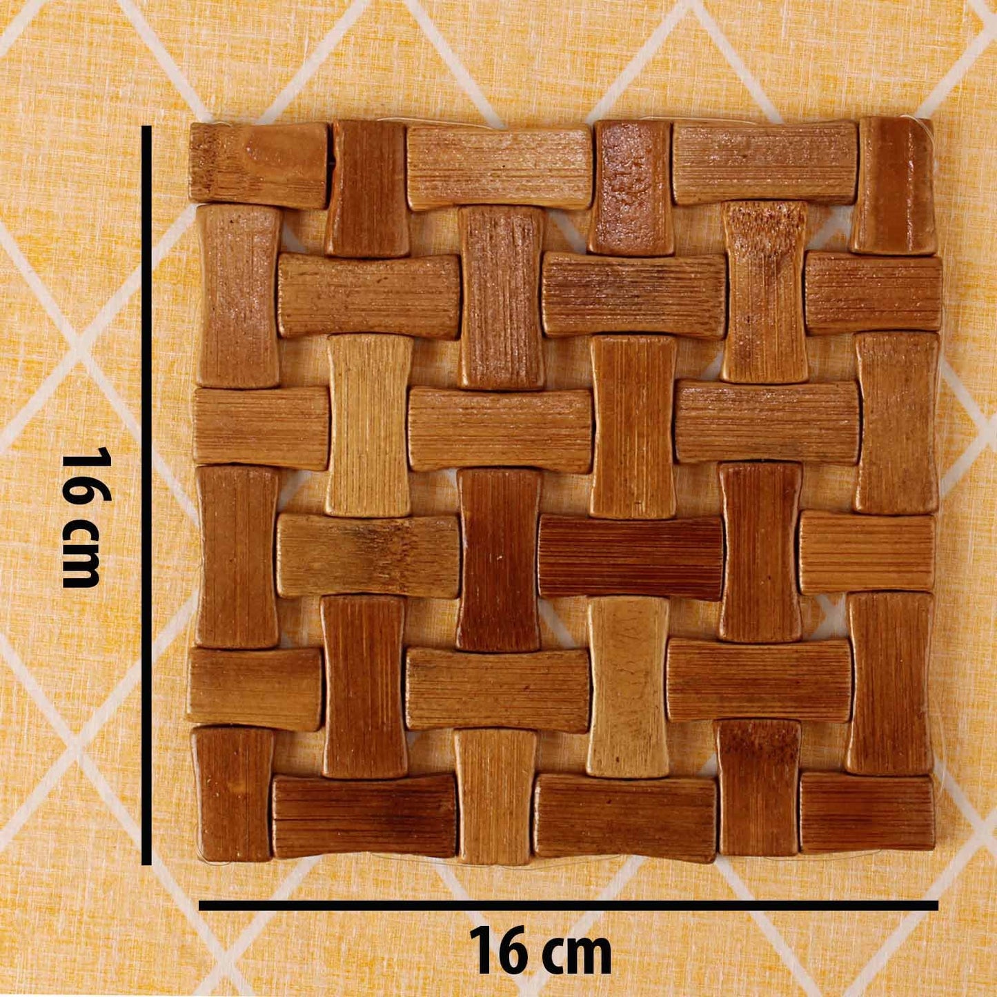 HOKIPO Square Bamboo Table Coaster, Pan Pot Holder, 16 x 16 cm, 4 Piece Set