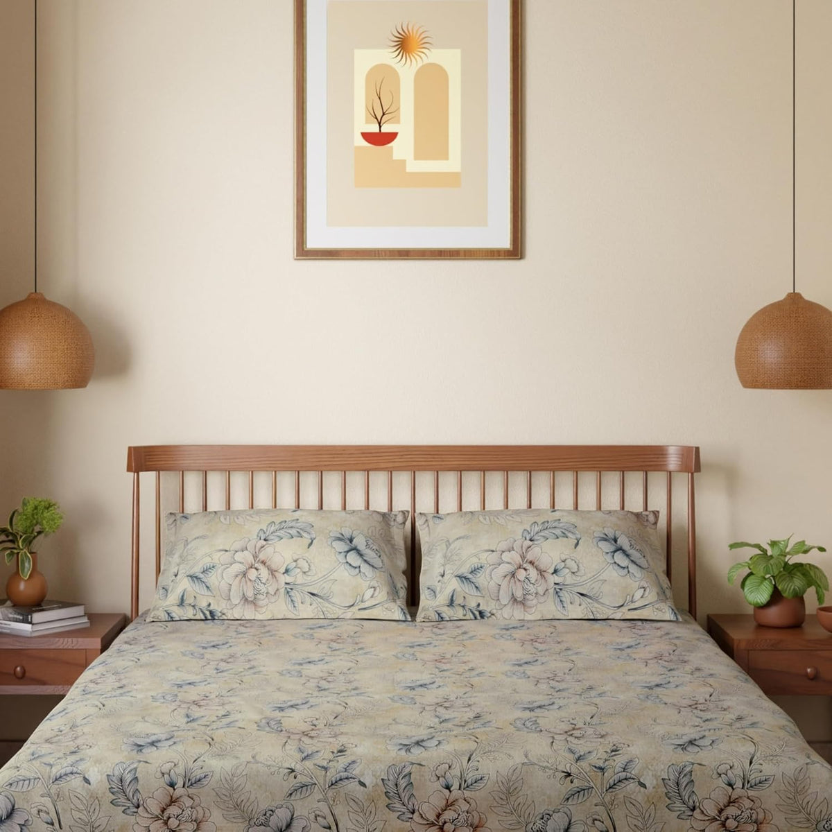 HOKIPO King Size Cotton Bedsheet, 2 Pillow Covers, Pastel Yellow & Blue - image 8