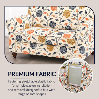Printed Stretchable Sofa Slipcover with 1/2/3 Pc Separate Seat Cushion Cover for each 1/2/3 Seater, Sunset Botanical Bloom