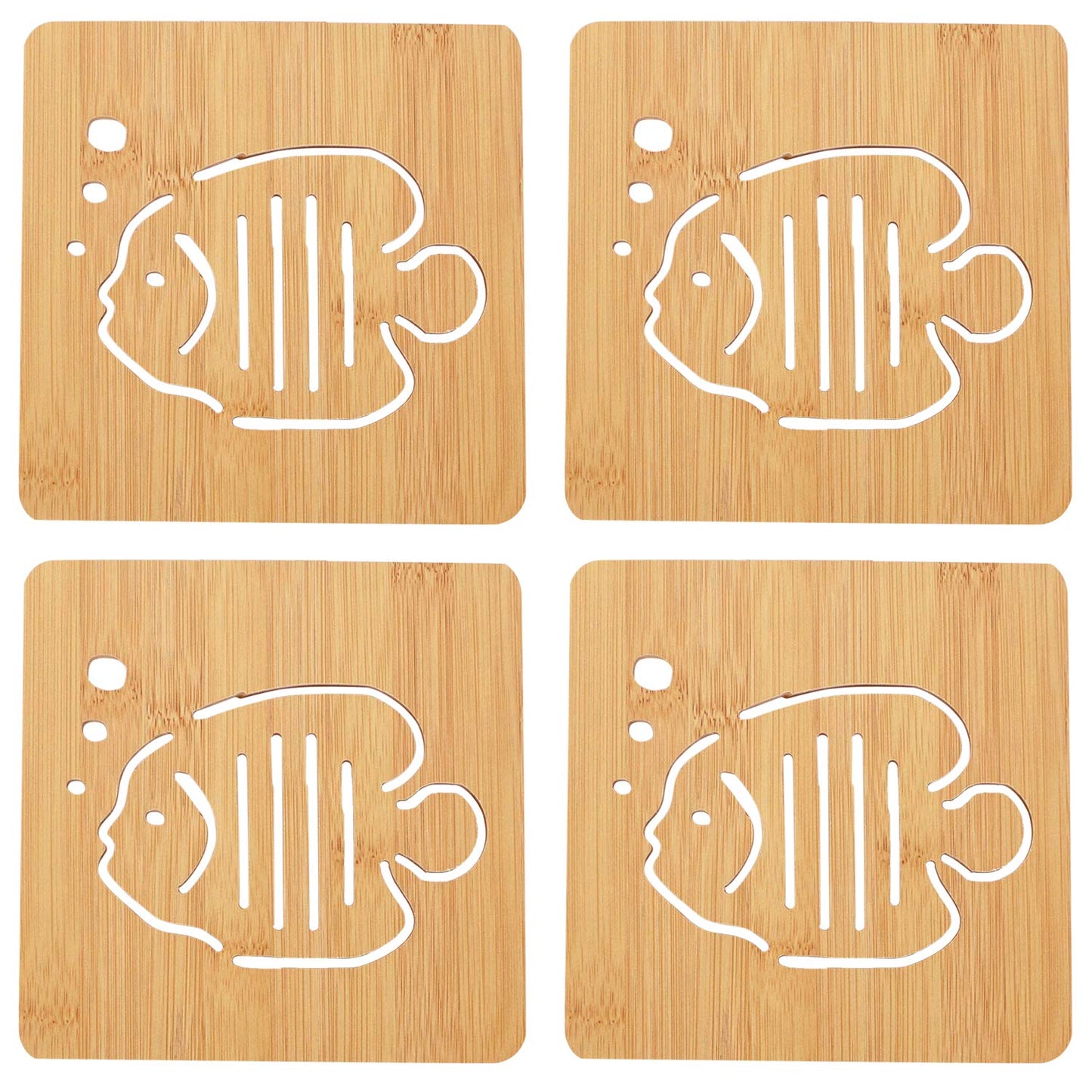 HOKIPO Eco-Friendly Bamboo Wooden Coasters for Home Pan Pot Holder - Pack of 2/4/6