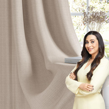 HOKIPO Horizon Dimout Eyelet Curtains, 7 Feet Long - Almond Beige