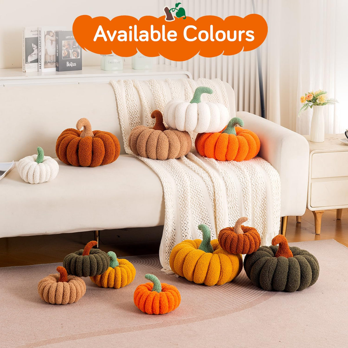 HOKIPO Pumpkin Shaped Throw Pillow for Fall & Party Decor, 35 cm, Orange