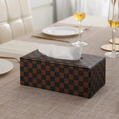 buy brown checks leatherette tissue paper box | HOKIPO