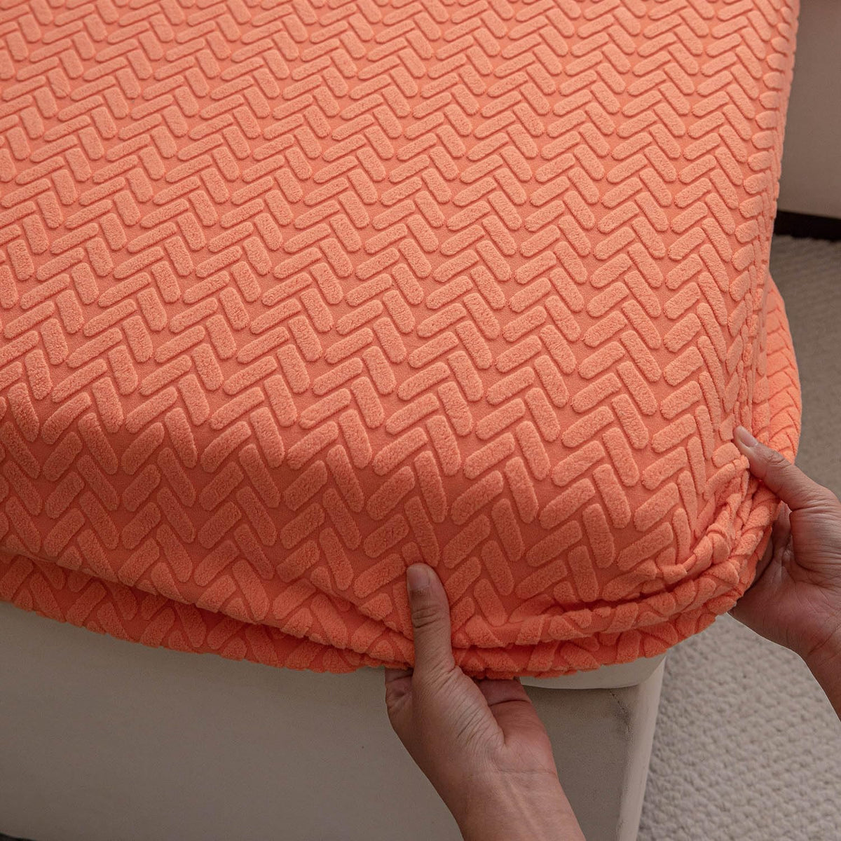 Stretchable Thick Jacquard Textured Seat Couch Cushion Cover for 1/2/3 Seaters, Orange