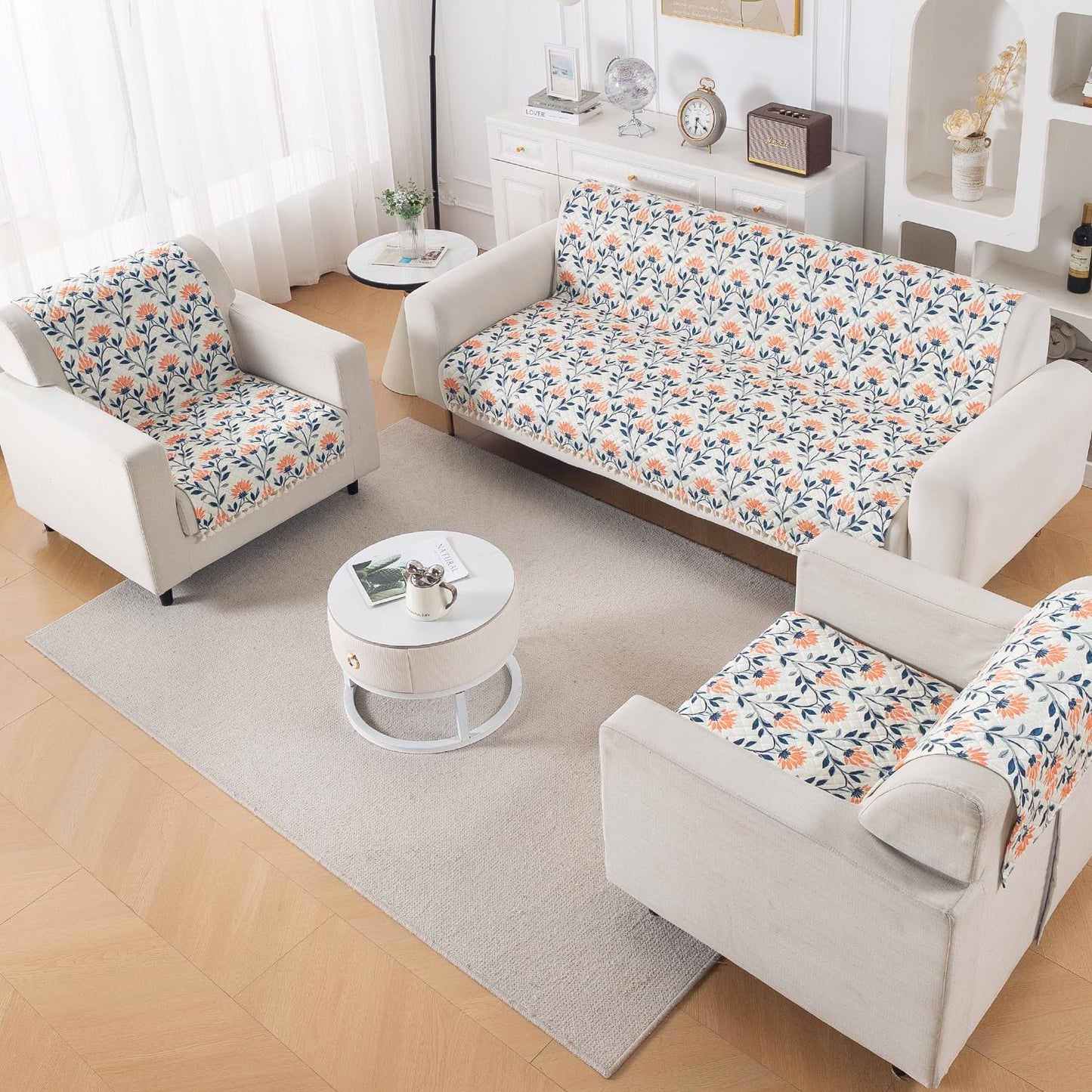Quilted Sofa Cover 5-Seater Sofa Cover (3+1+1), Tassel Twigs | Folk Garden