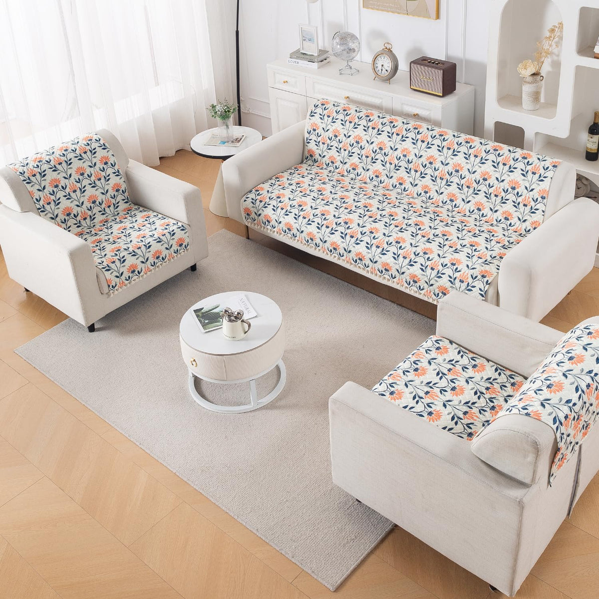 Quilted Sofa Cover 5-Seater Sofa Cover (3+1+1), Tassel Twigs | Folk Garden