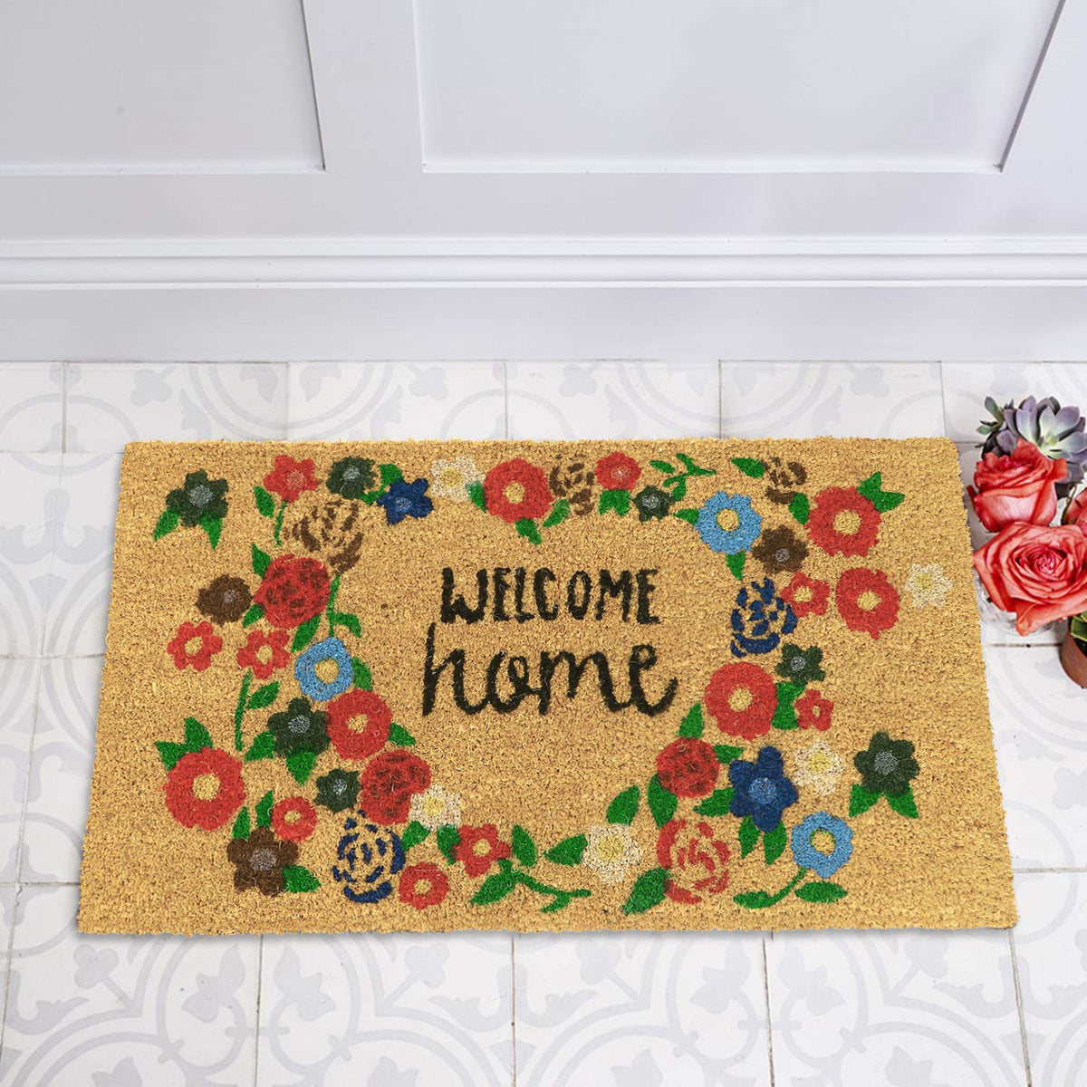Large 45X75Cm Coir Doormats For Entrance With Antiskid Pvc Backing, Multicolor ( Rectangular)