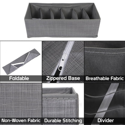 Non-Woven Fabric Undergarment Organizer Storage Box For Drawers Bra Panty Socks Tie Lingerie Organizer For Wardrobe, Grey