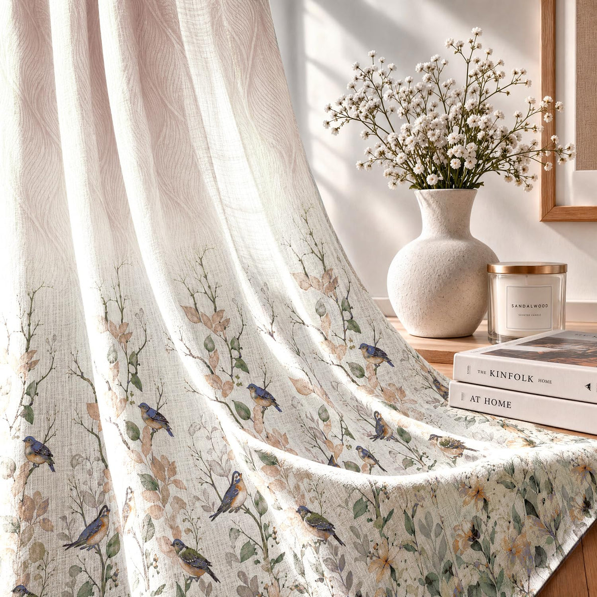 HOKIPO Petal Breeze Sheer Curtains, 7 Feet Long - Ivory Grace