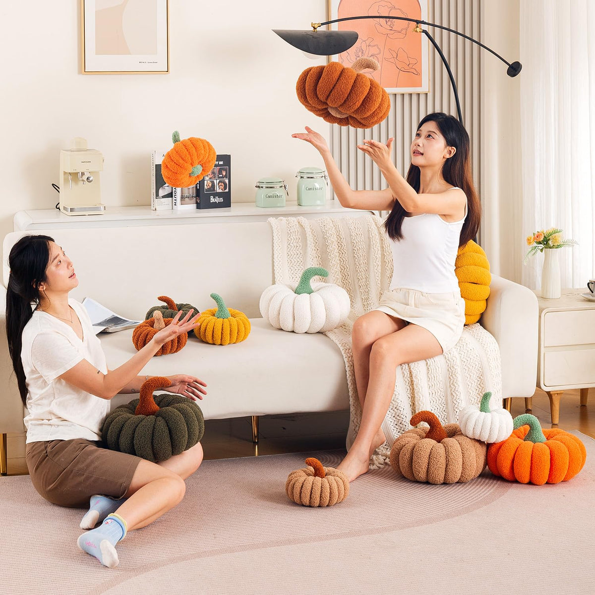 HOKIPO Pumpkin Shaped Throw Pillow for Fall & Party Decor, 20 cm, Yellow