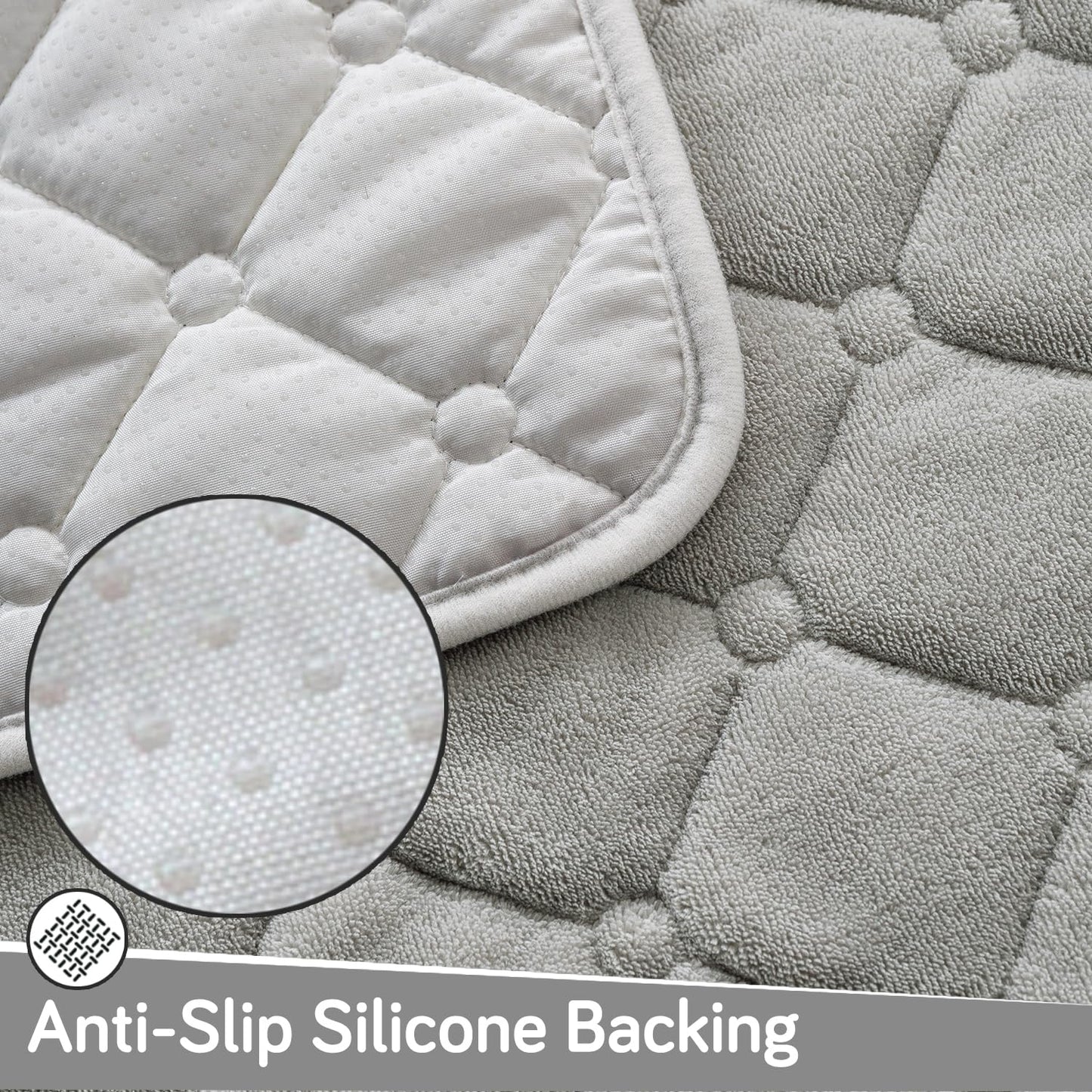Diamond Tuft Quilted 5-Seater Sofa Mat (3+1+1), Anti-Slip, Mist Grey