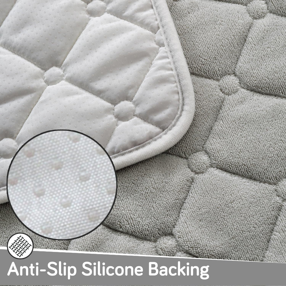 Diamond Tuft Quilted 5-Seater Sofa Mat (3+1+1), Anti-Slip, Mist Grey