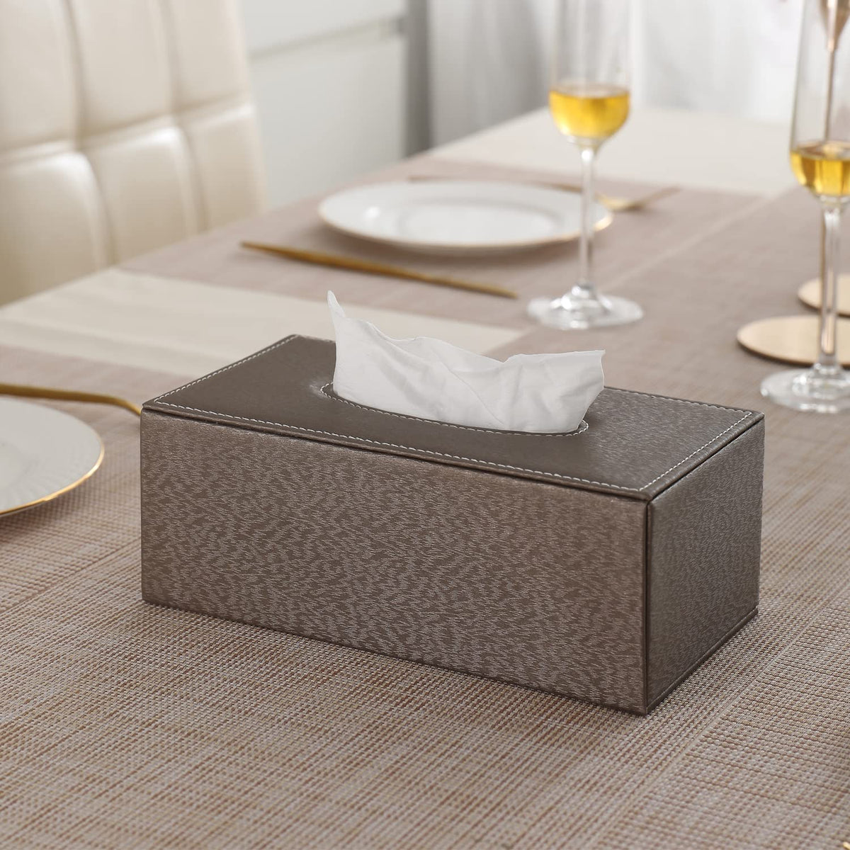 buy premium brown PU leather tissue holder | HOKIPO