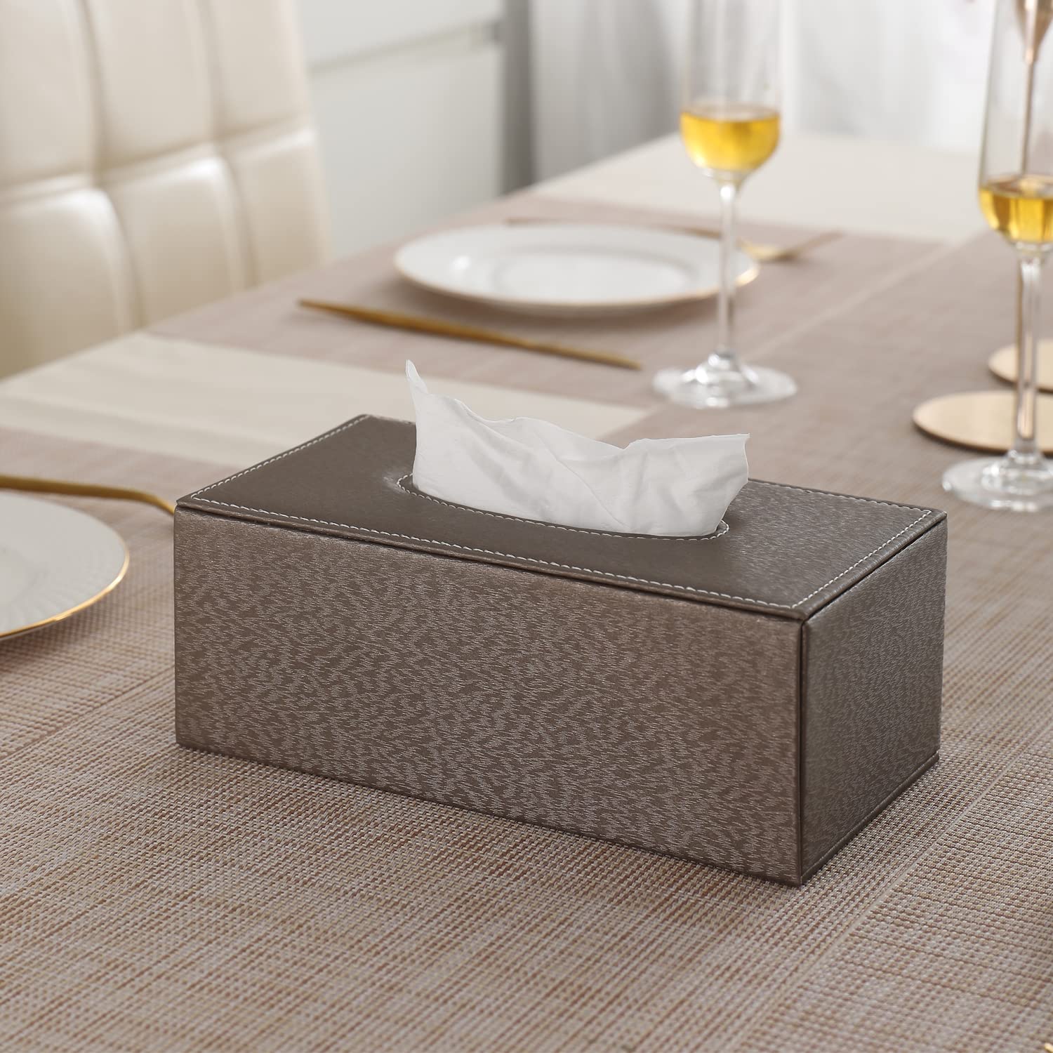 buy premium brown PU leather tissue holder | HOKIPO