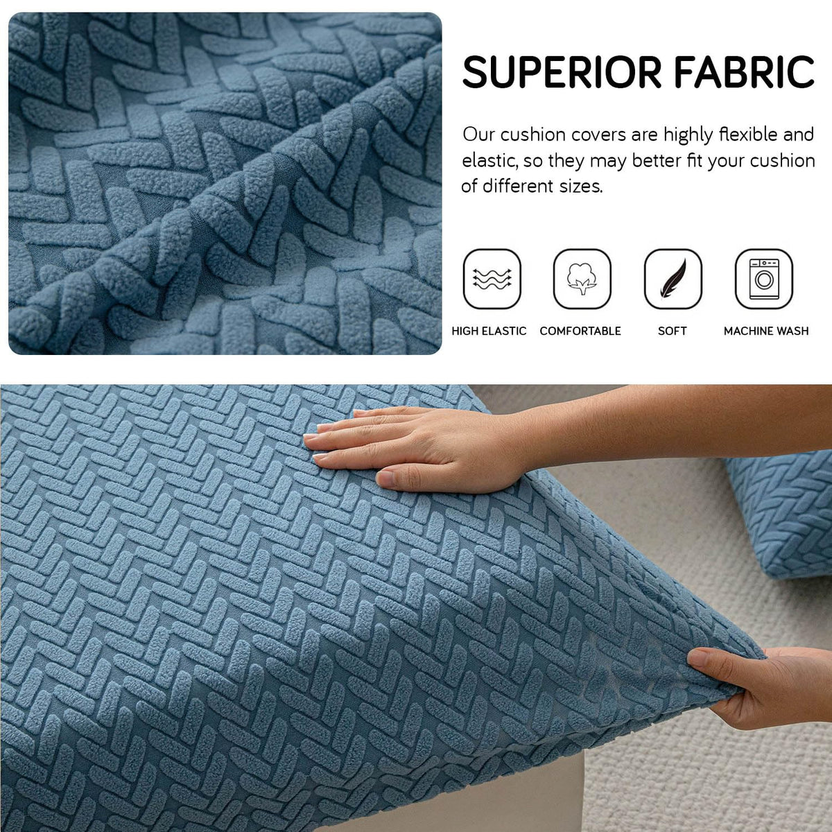Stretchable Thick Jacquard Textured Seat Couch Cushion Cover for 1/2/3 Seaters, Dark Blue