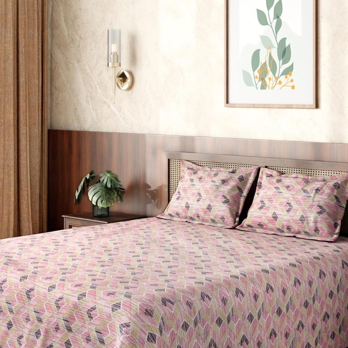 HOKIPO King Size Cotton Bedsheet, 2 Pillow Covers, Floral, Indigo Blue - image 15