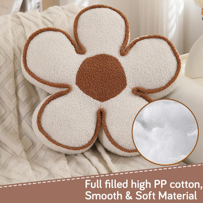 HOKIPO Plush Cotton Flower Cushion | Decorative Throw Pillow for Bed & Sofa - White