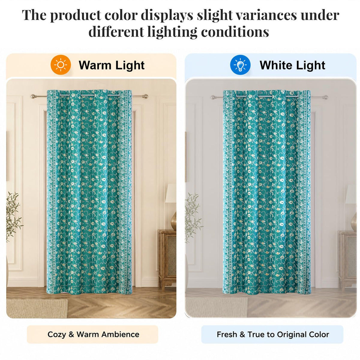 HOKIPO Shahi Bagh Eyelet Curtains, 7 Feet Long - Teal - image 6