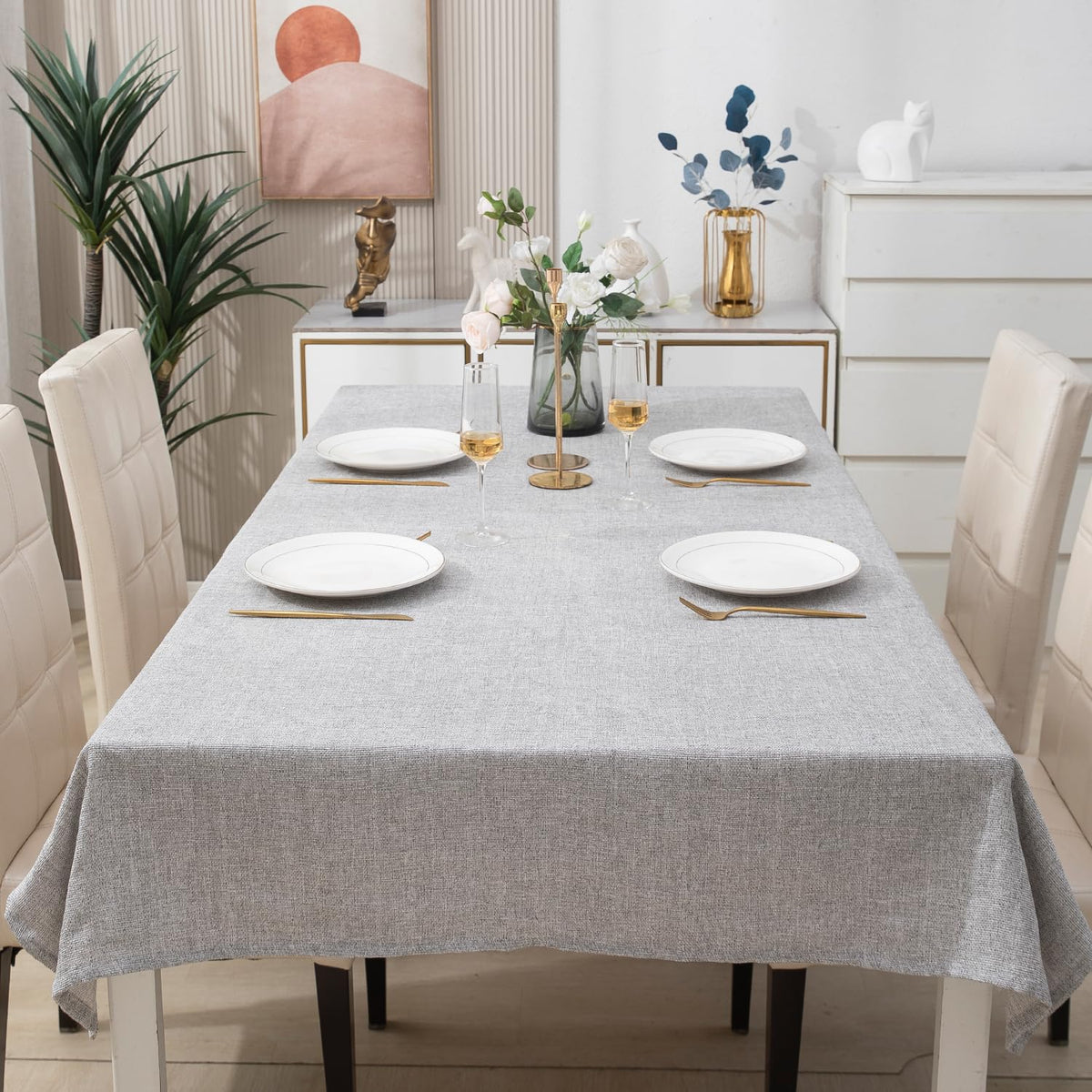 Buy Grey Colour Poly Jute Tablecloth Online | HOKIPO