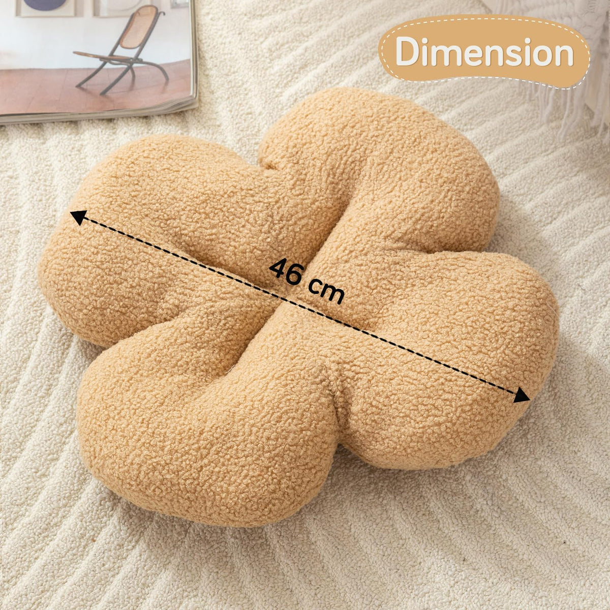 HOKIPO Floral Decorative Throw Pillow for Sofa, Couch & Bed | Soft Plush Flower Cushion | Aesthetic Pillow for Home Décor - 46 cm, Beige (AR-6728-BGE)