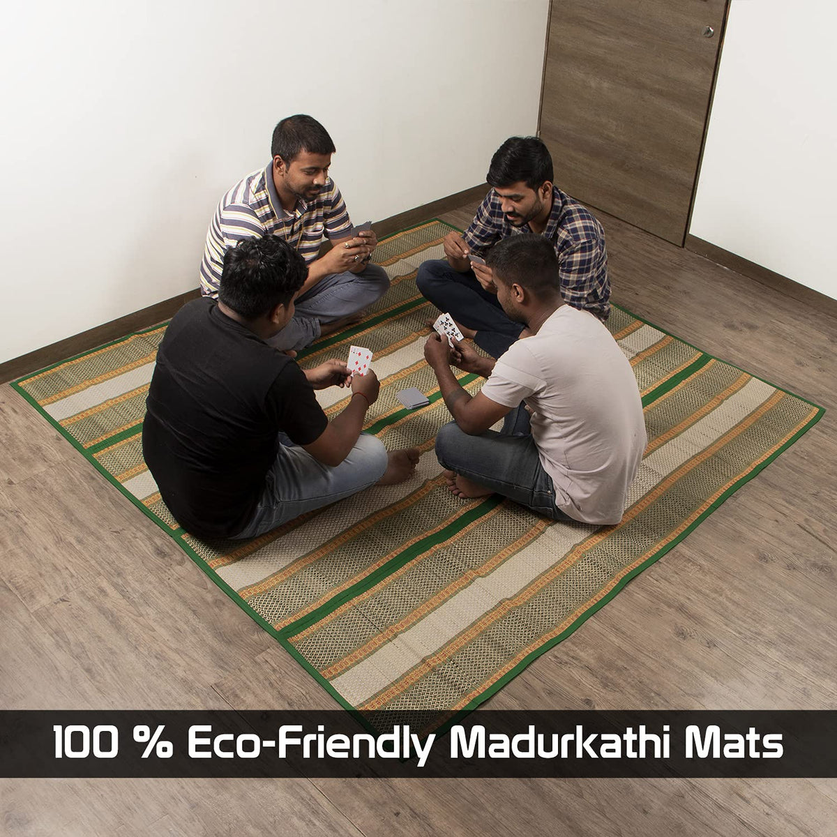 Durable Green Madurkathi floor chatai mat – foldable | HOKIPO