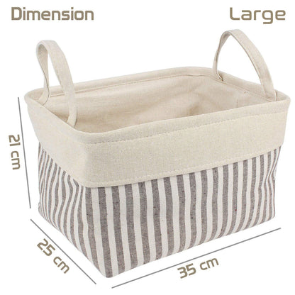 Cotton Foldable Storage Basket Bins - Pack of 2, Brown Stripes