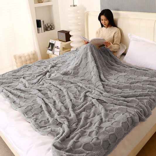 220 GSM Flannel AC Throw Blanket Double Bed Queen, 200x230 cm / 6.5x7.5 feet, Cloud Grey