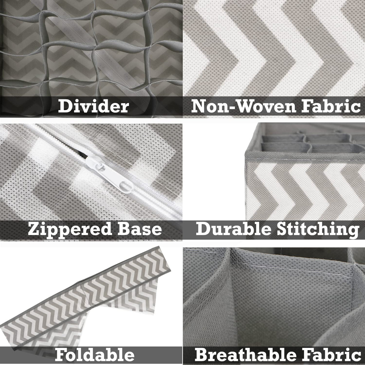 3 Pcs Fabric Undergarment Organizer Storage Box For Drawers Bra Panty Socks Tie Lingerie Organizer For Wardrobe, 24X8X6 Grid, Grey