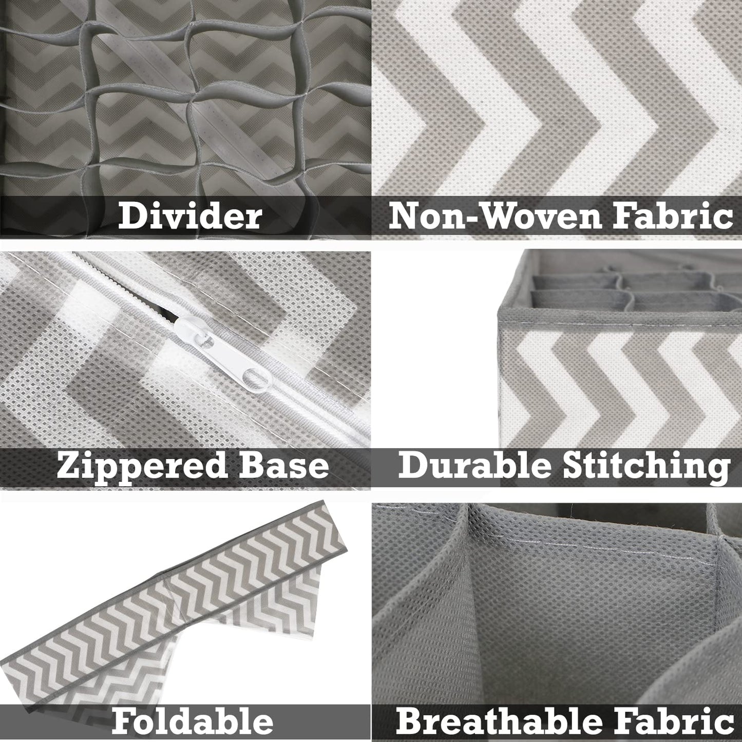 Non-Woven 2 Pcs Undergarment Organizer Storage Box For Drawers Bra Panty Socks Tie Lingerie Wardrobe, 24X7 Grid (Clothing, Grey)