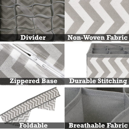 Non-Woven 2 Pcs Undergarment Organizer Storage Box For Drawers Bra Panty Socks Tie Lingerie Wardrobe, 24X7 Grid (Clothing, Grey)