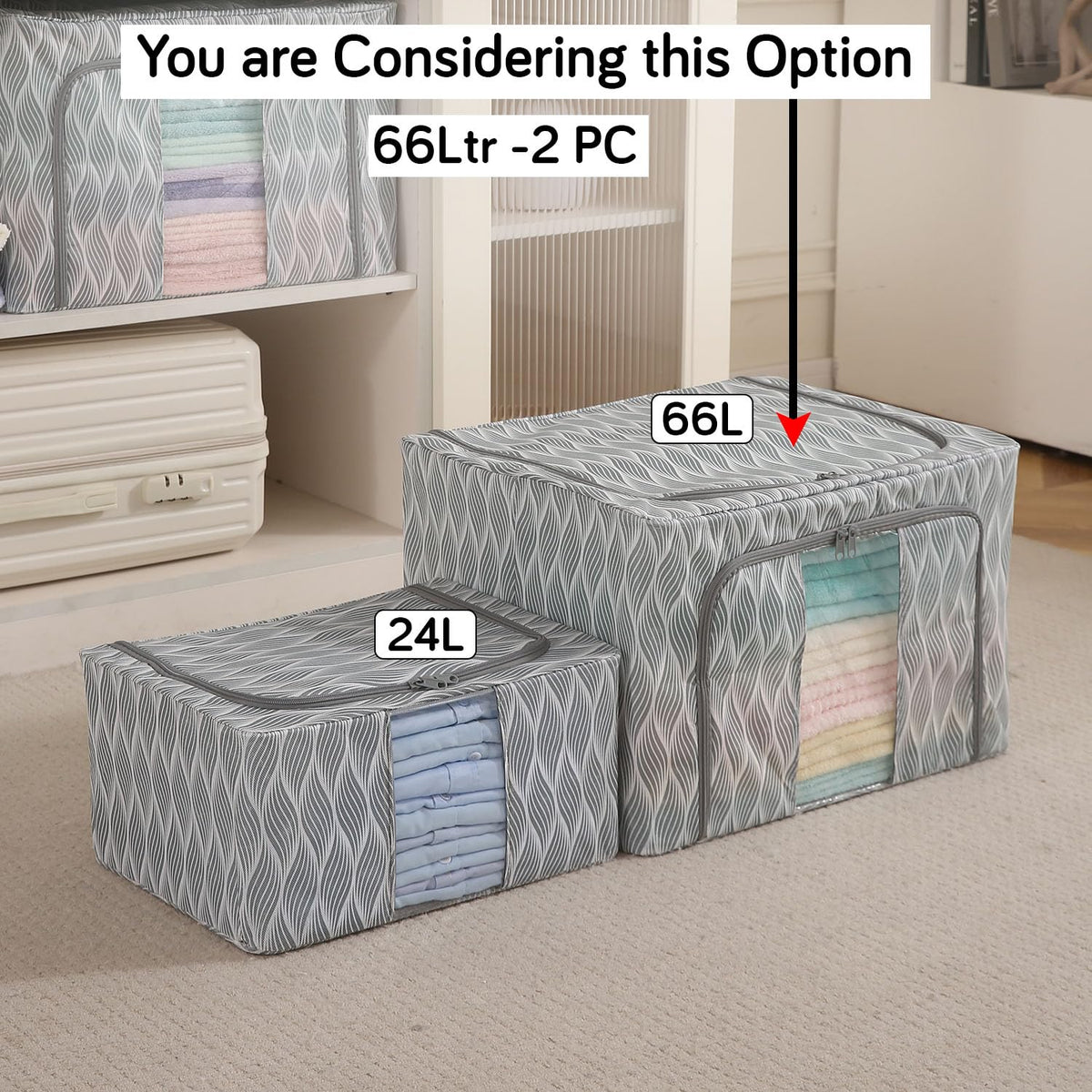 Sturdy, Stackable and Moisture Resistant Non-Woven Cloth Organiser for Storage, Grey