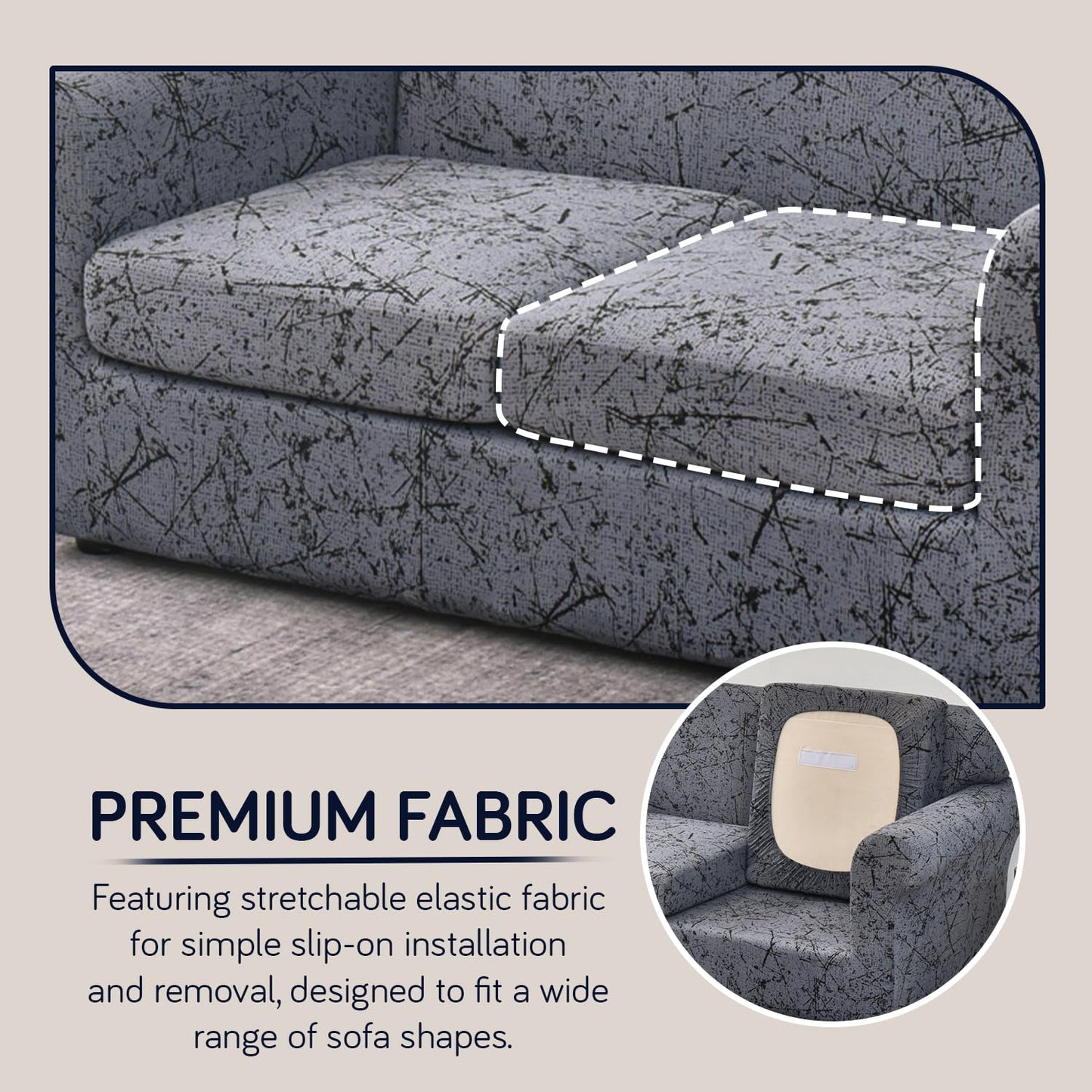 Printed Stretchable Sofa Slipcover with 1/2/3 Pc Separate Seat Cushion Cover for each 1/2/3 Seater, Intense Grey Splatter