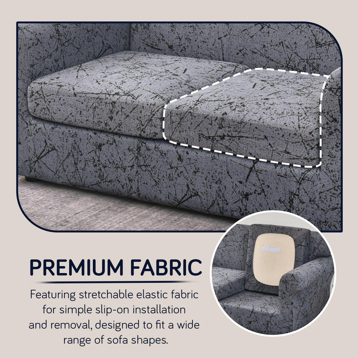 Printed Stretchable Sofa Slipcover with 1/2/3 Pc Separate Seat Cushion Cover for each 1/2/3 Seater, Intense Grey Splatter