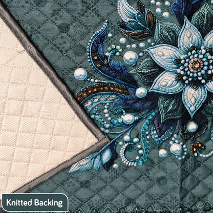 Eternal Floral Printed Quilted Fridge Top Cover with side Pockets - Icy Floral