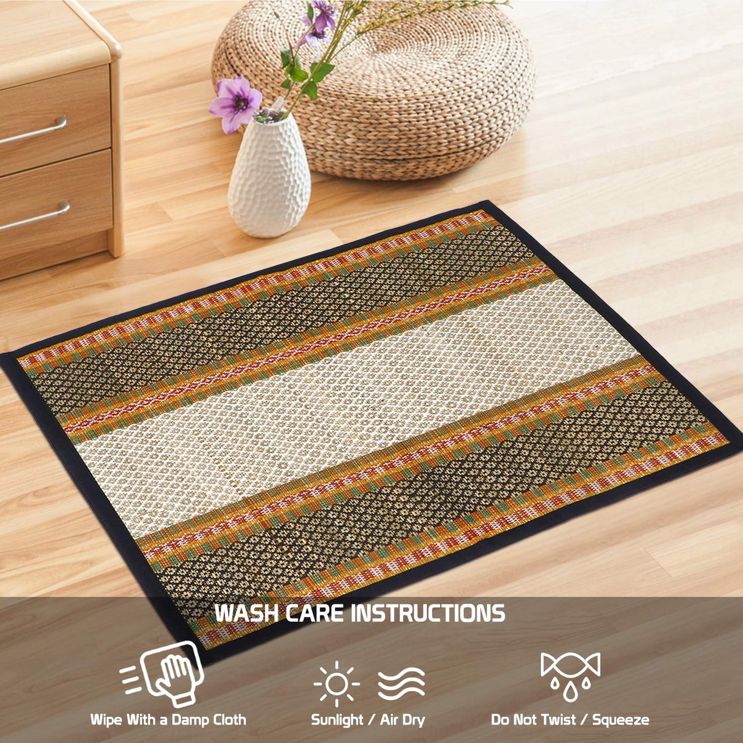 Natural River Grass Handcrafted Pooja Floor Mats/Meditation Prayer Mat/Sittting Mat/Aasan Mat Chatai for Pack of 2/4/6/8, Black