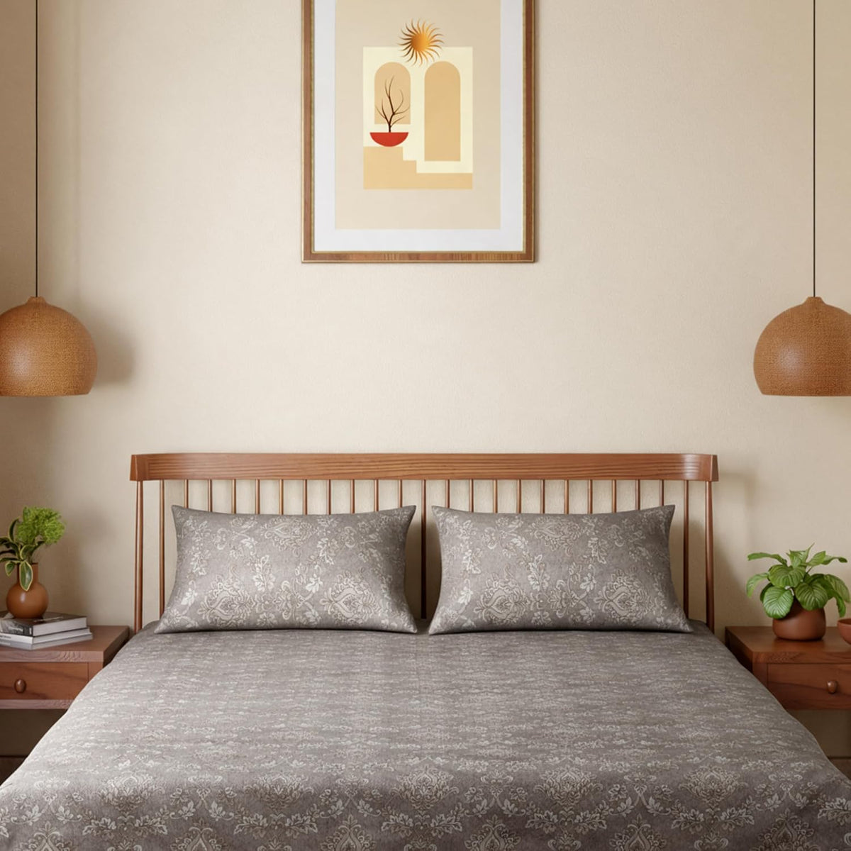 HOKIPO King Size Cotton Bedsheet, 2 Pillow Covers, Reversible, Taupe - image 9