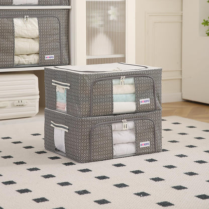 Wardrobe Organizer Storage Box | Foldable Cloth Storage Boxes with Metal Frame & Window | 600D Oxford Fabric, Charcoal Grey