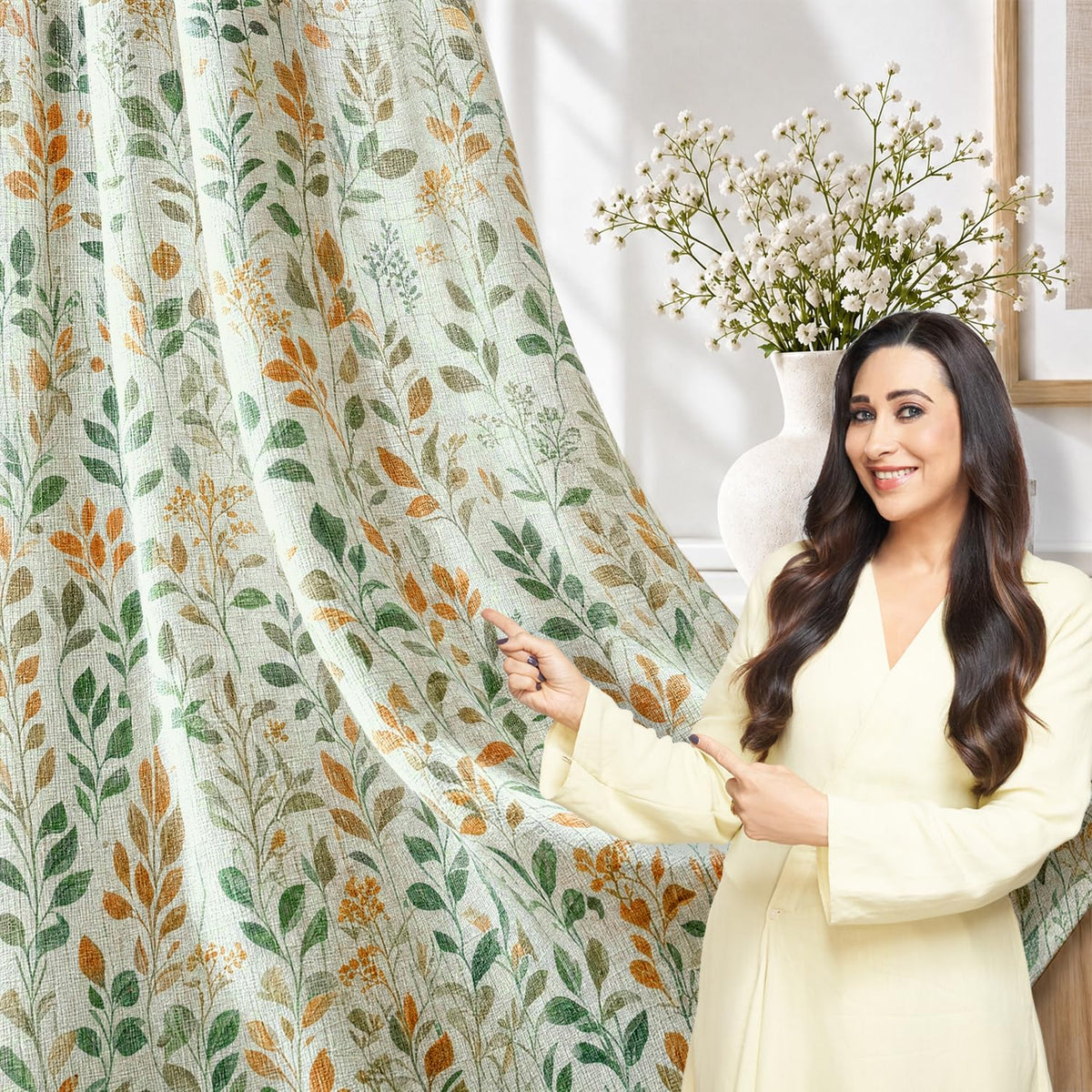 HOKIPO Petals & Poetry Sheer Curtains, 7 Feet Long - Autumn Meadow