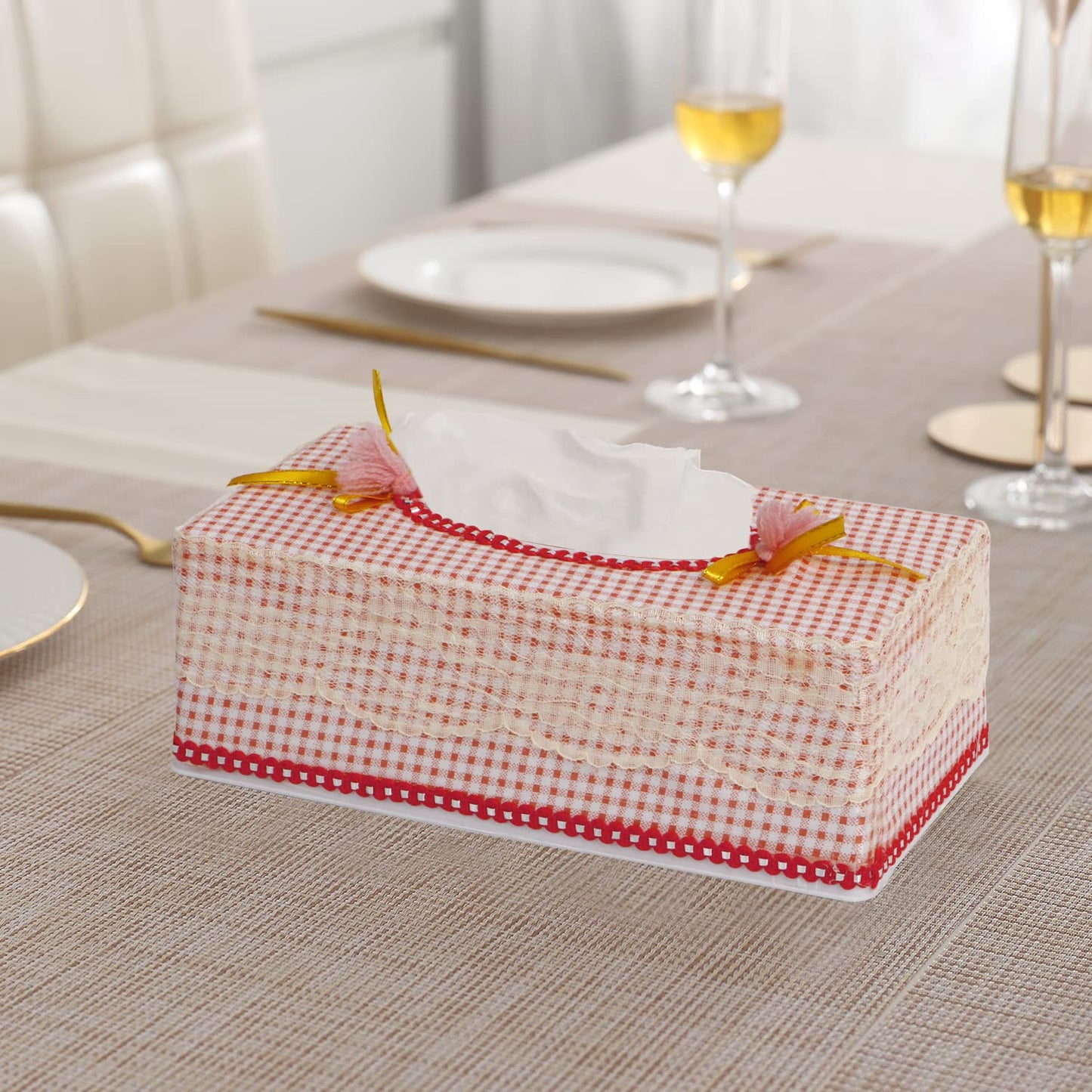 Plastic Tissue Box Holder, Checkered Red