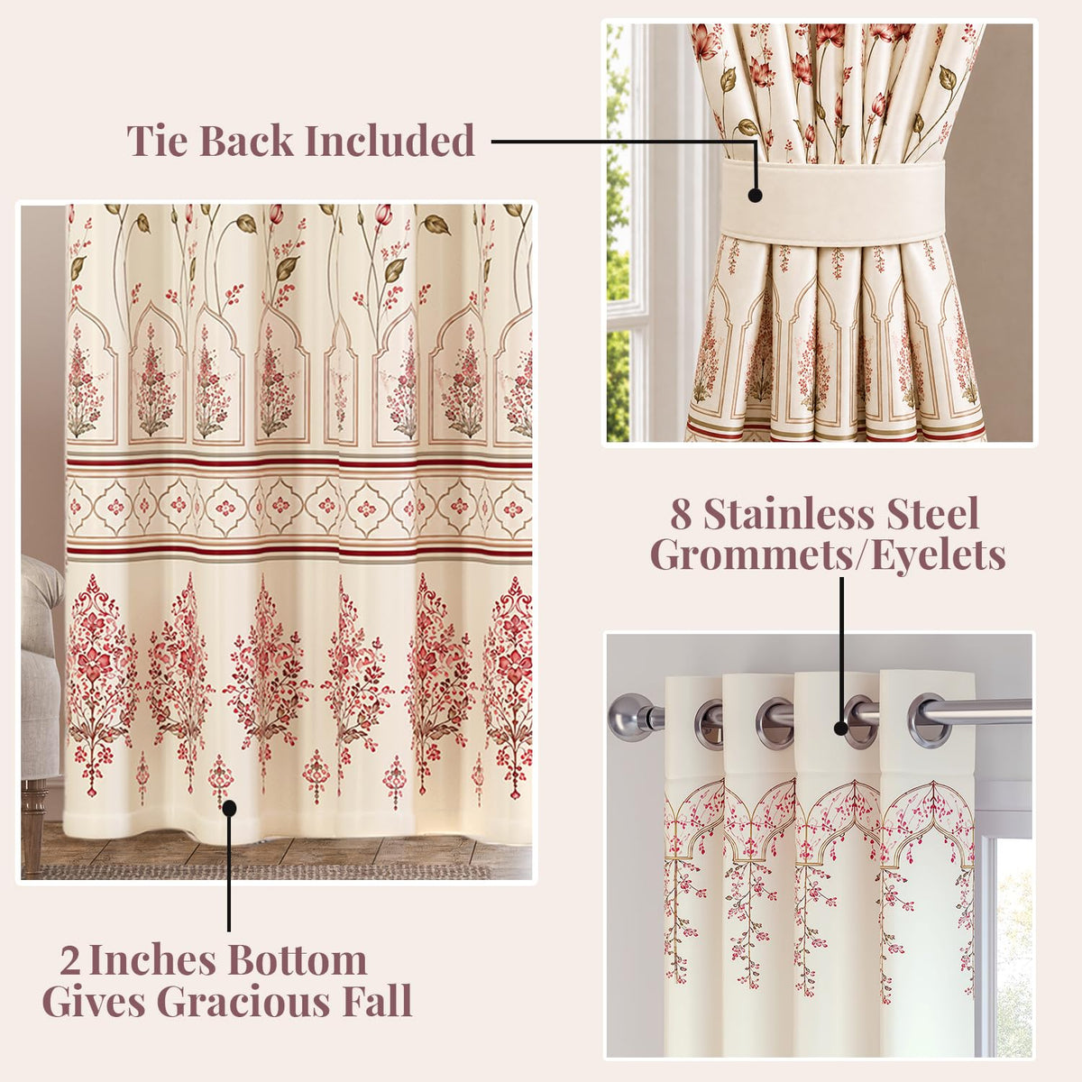 HOKIPO Harmony Printed Eyelet Curtains, 7 Feet Long - Lotus Arch - image 4
