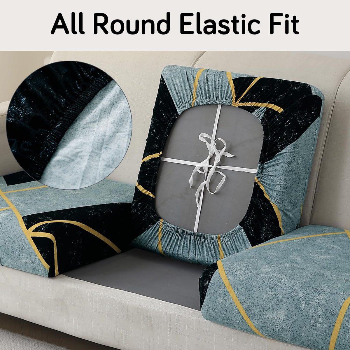 140 GSM Stretchable Printed Elastic Sofa Cushion Seat Cover for 1 /2 /3 Seaters / Pieces for Sofa, Multicolor Abstract Geometry