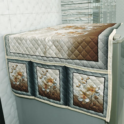 Eternal Floral Printed Quilted Fridge Top Cover with side Pockets - Ivory Luxe