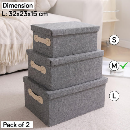 Organisers Storage Box with Lid, Grey, Pack of 1/2